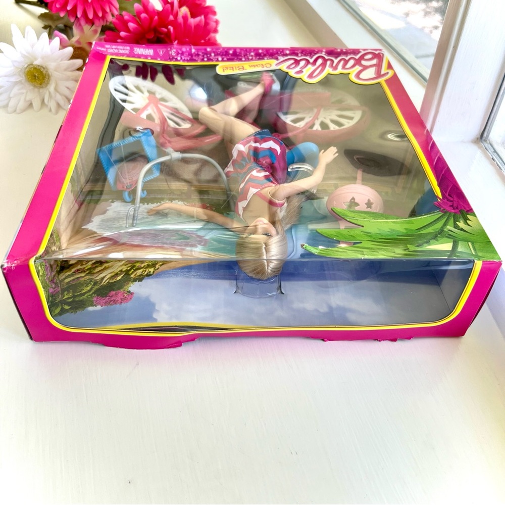NEW Barbie Glam Bike Pink Helmet Blue Basket Jointed Doll Kids Toy Bicycle Set - Picture 8 of 13
